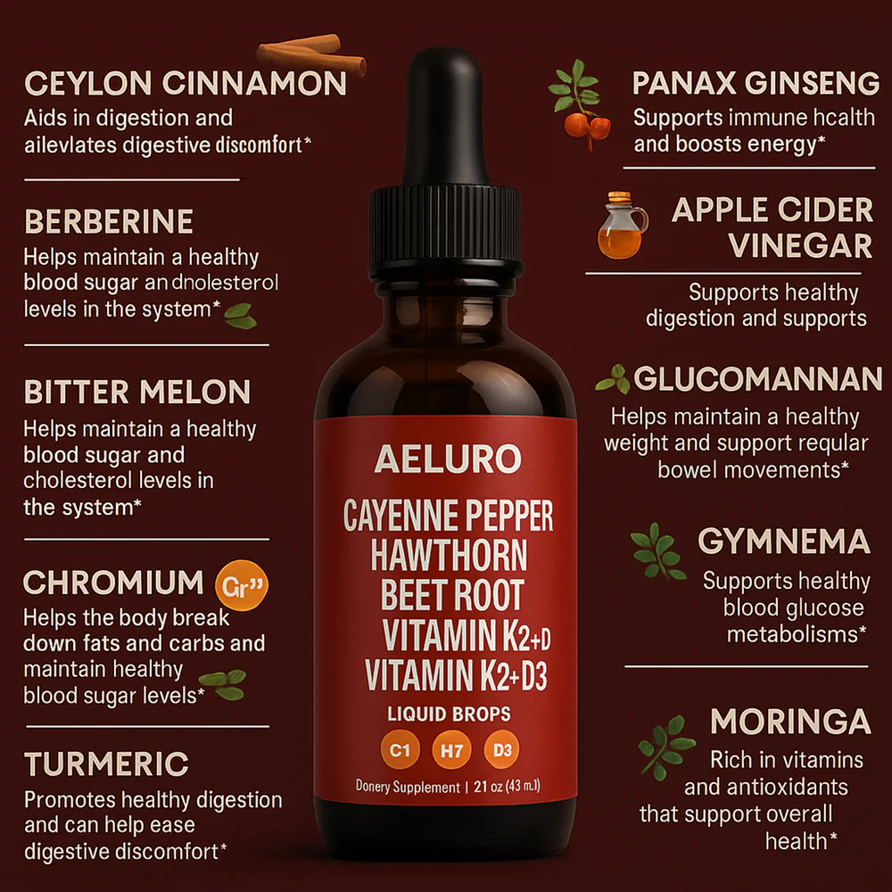 Aeluro Cayenne Pepper Hawthorn Beet Root K2+D3 Liquid Drops