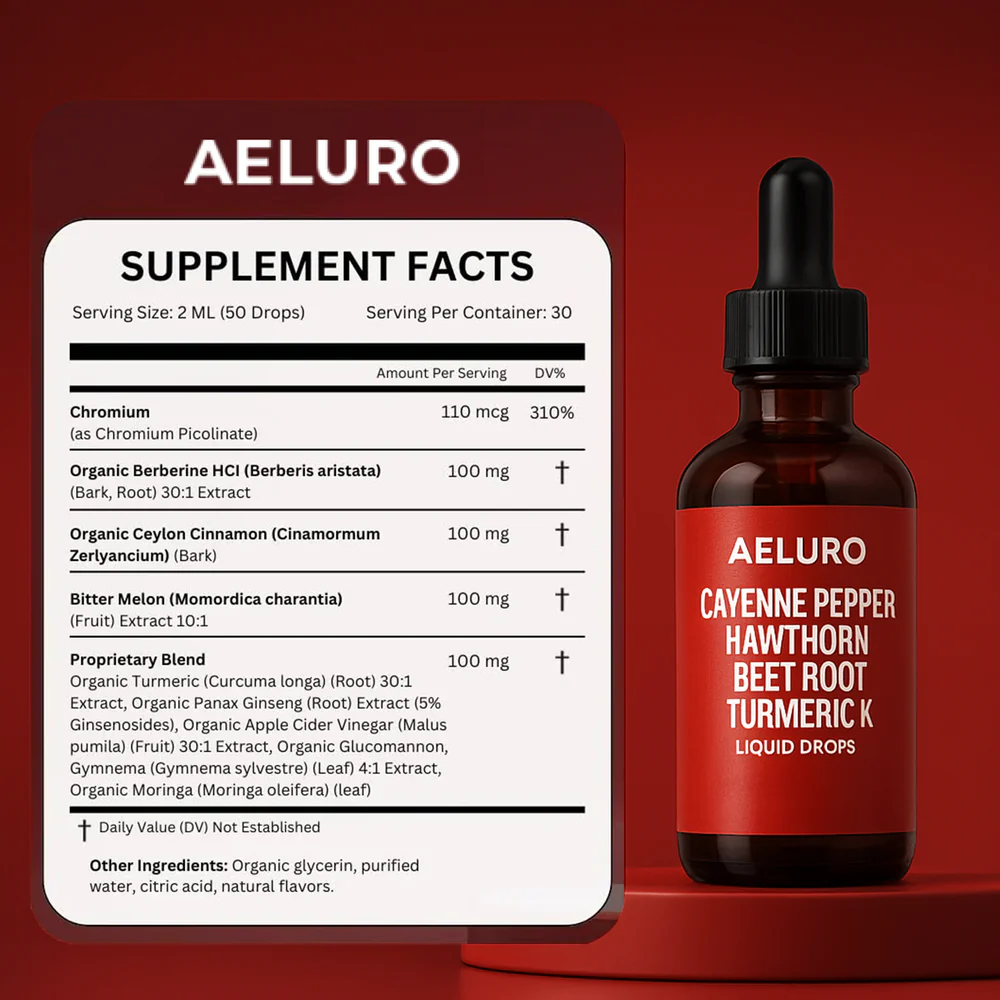 Aeluro Cayenne Pepper Hawthorn Beet Root K2+D3 Liquid Drops