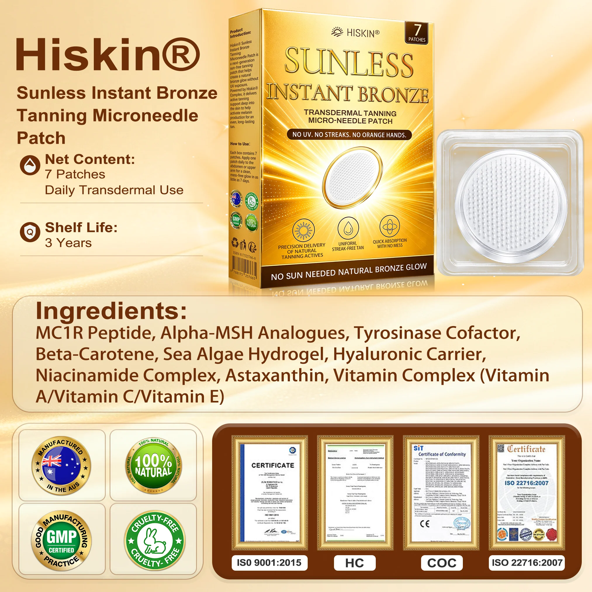 Hiskin Sunless Instant Bronze Microneedle Patch